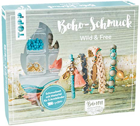 Boho-Schmuckset Wild & Free (Türkis/ Lachs): Anleitung und Material für 5 Armbänder im Boho Look zum Selbermachen. Bänder, Biegeringe, Perlen und Anhänger. Nickelfrei (Boho-Schmucksets)