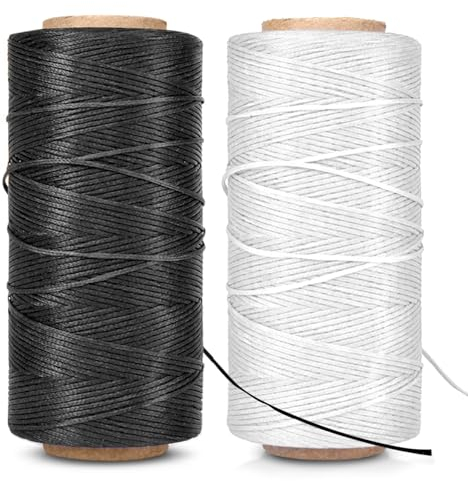 Flexzion Gewachster Faden, Wachsschnur 284 Yard 260 Meter 1 mm 150D, Beschichtete Schnur, Strapazierfähiges Polyester für Armbänder, Lederhandwerk, Nähen, Buchbinden, Handwerk - Schwarz & Weiß