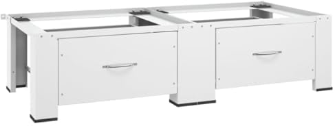 vidaXL Pedestal Doble de la Lavadora y la Secadora con Cajones Soporte Mueble Base Estándar Elevador Resistentes Estabilizador Plataforma Blanco