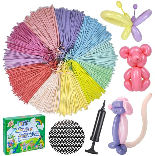 LXZFCRG Long Balloons with Pump, Premium Latex Twisting Balloons animal kit, Birthday Gifts for Girls and Boys Arts and Crafts Pastel Color 100Pcs
