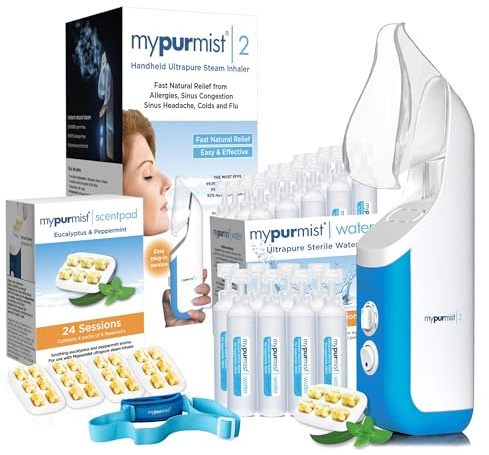 Mypurmist® Premium Value Pack - Handheld Ultrapure Instant Steam Inhaler - Fast Allergy Nasal Congestion Cold Cough Sinus Relief - Vaporizer Humidifier Steamer, Voice Care