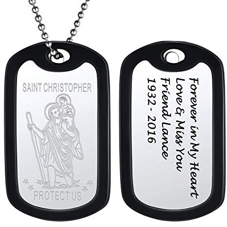 PROSTEEL Heiliger Christopherus personalisiert Anhänger mit Kette Edelstahl Silikonrahmen Dog Tag St. Christopher Protect Us Halskette Schutzpatron Amulett Modeschmuck für Geburtstag Weihnachten