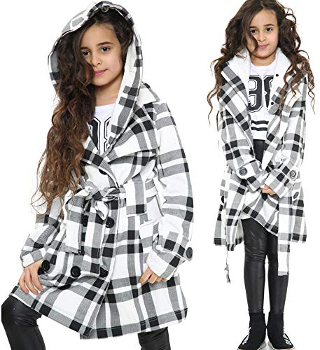 A2Z 4 Kids Girls Parka Trench Coat - Jacket 007 Black & White Check 5-6