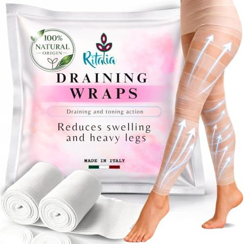 Ritalia® BENDAGGIO ANTICELLULITE SNELLENTE RASSODANTE con principi attivi 100% VEGAN 2 Bende DRENANTE GAMBE extra lunghe per gambe, glutei, pancia e fianchi azione tonificante.