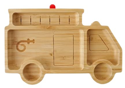 Bubba Boo Fire Engine Bamboo Baby Plate| Fun Bamboo Suction Plates (Baby Weaning) | Toxin Free