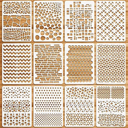 OOTSR 12 Stück Schablonen Set, Zeichnung Malschablonen DIY Schablonen, Wiederverwendbar Kunststoff Schablonen Vorlagen für Holz, Boden, Möbel Wandgestaltung, Scrapbooking Handwerk Deko