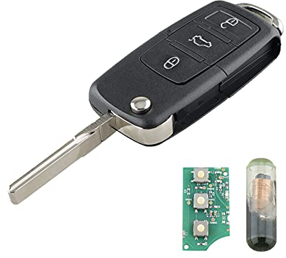 Heart Horse 433Mhz 3 Tasti Ricambio Chiave per Telecomando Pieghevole con ID48 Chip per Volks-wagen V w Jetta Golf Passat Beetle Sko-da Seat Polo Tour-an Guscio con Batteria e Lama (OEM:1K0959753G)