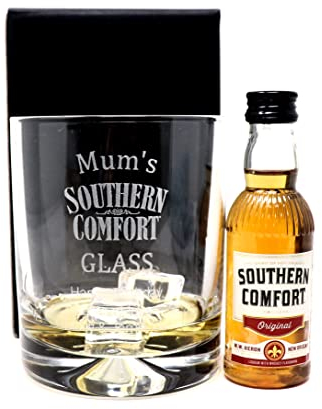 Personalised Engraved Dimple Glass Tumbler & Miniature - Southern Comfort Design (Cardboard Gift Box)