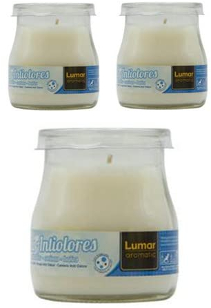 Velas aromáticas en vaso de yogurt cristal con tapa PlusHome (Antiolores, Pack 3)