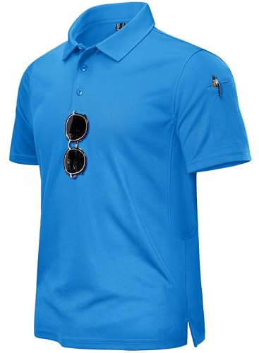 TACVASEN Lightweight Polo Tops for Men Short Sleeve Golf Shirts Quick Dry Polo Work Tee Shirt Casual Summer Polo Shirts Cerulean,XL