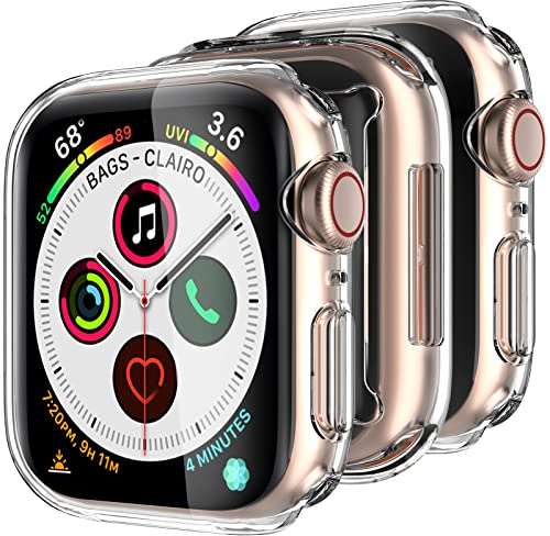 Delidigi 3 Piezas Protector Apple Watch Serie 6/Series 5/Serie 4/SE 40mm, Ultra Delgada PC Funda, con Protector Pantalla de Vidrio Templado Completa Carcasa de Protección para iWatch(Transparente)