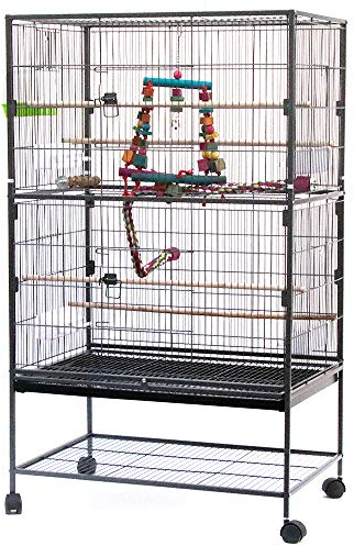 Volière Cage à Oiseaux sur roulettes Design Maison perchoirs Portes Plateaux excréments Amovibles métal Pet Products,Cage, Livrée avec Accessoires et Support avec Rangement, 78 * 52 * 132cm