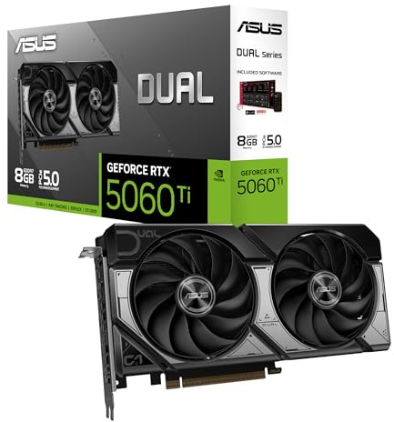 ASUS DUAL RTX5060Ti, Scheda Grafica da 8 GB GDDR7 NVIDIA GeForce, Grigia | 128 Bit, PCIe 5.0, 2,5 Ventole Axial-Tech, 1 HDMI 2.1, 3 DisplayPort 2.1, Software GPU Tweak III, DUAL-RTX5060TI-8G