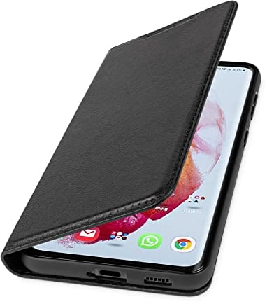WIIUKA Hülle für Samsung Galaxy S23, Leder aus Deutschland, mit Kartenfach, extra Dünn, Handyhülle mit Standfunktion, Tasche Schwarz