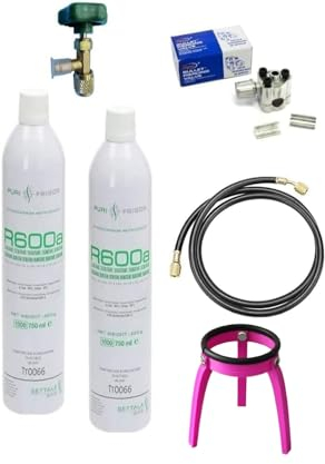 Kit reparación recarga frigorífico congelador con 2 R600a de 420 g + grifo salida 1/4 M + tubo con premispillo + válvula perforadora para tubo de cobre