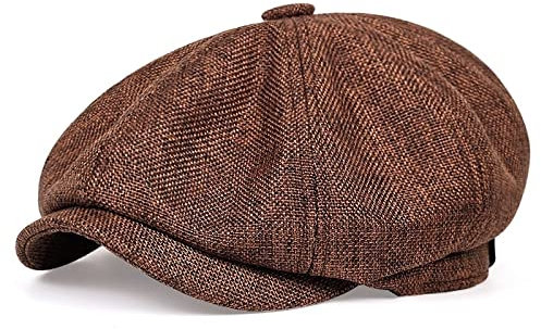 tcax Schiebermütze Herren Lässiger Zeitungsjunge-Schirmhut Für Herren, Frühling Und Sommer, Retro-Barett-Hut, Lässiger Hut, Unisex, Achteckiger Hut, Hip-Hop-Hut, Auburn, 54-59 cm