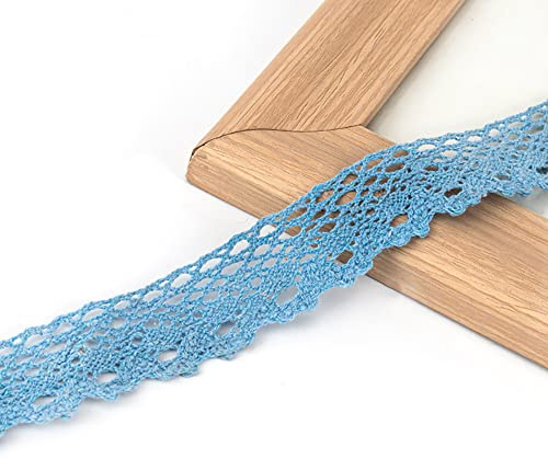 Vintage Spitzenband Borte aus Baumwolle Dekoband Zierband Spitzenstoff Spitzenborte Häkel-Borte für Nähen Handwerk Weihnachtsdekoration Hochzeit Vorhang Deko Scrapbooking Geschenkbox Blau 3cmx5m