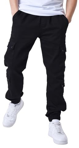 Project X Paris Jean Cargo Multi-Poches, Bas élastique Noir 32US