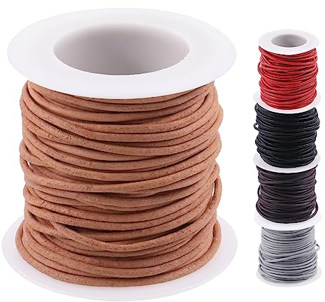 Swpeet 1 rouleau de corde en cuir de vachette ronde pour la fabrication de bijoux, lacets, bracelets tressés, 2 mm x 9,9 m