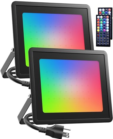 LED Flood Light Outdoor 800W Equiv, 100W RGB Color Changing Floodlights with Remote, Uplighting Indoor IP66 Landscape Floor Lighting Strobe Stage Spot Lights, Uplights for Christmas Events