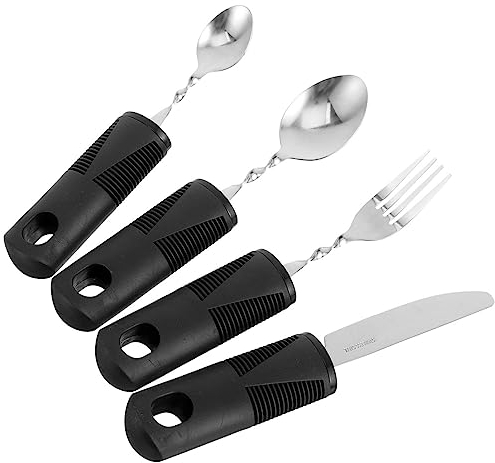 Veemoon 4 Piezas Cubiertos Flexibles Utensilios Pesados Vajilla De Fácil Agarre Utensilio Para Discapacitados Paciente Cubiertos Cuchara Tenedor Curva Mango De Goma Mayor Caucho Avanzado