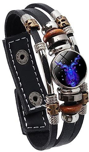 EsUkar Leder Armband,Reise-Erinnerungsschmuck Zeitstein-Armband Sternzeichen Steinbock Geburtsstein-Armband Sternzeichen-Liebhaber Lederarmband Charm-Chakra-Schmuck Für Reisen Geschenke