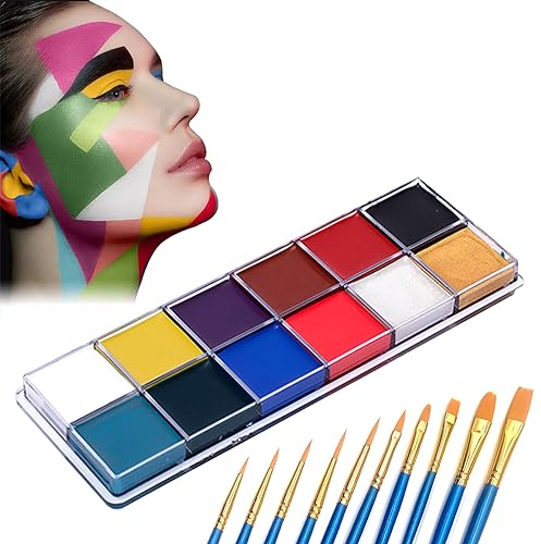 Peinture Visage 12 Couleurs, Kit de Professionnel Peinture Corporelle, Palette de Maquillage Enfants, 12 Couleurs Lavables Peinture Visage, Pour Noël Fête, Pâques, Fête à Thème Déguisements