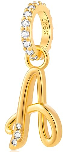Alphabet CZ Buchstabe A Anhänger Charm, 18K Gelbgold überzogen 925 Sterling Silber Initial A Dangle Beads fit Pandora Jahrestag Armband, Geschenk für Hochzeit/beste Mama/Tante/Tante