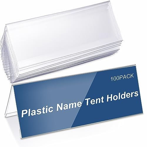 Vicenpal 100 Stück transparente Kunststoff-Namenszelthalter, 27,9 x 10,8 cm, Acryl-Namensschild für Schreibtisch, PVC-Karten-Zelt-Halter, Schreibtisch-Schilderrahmen für Tisch, Büro, Geschäft,