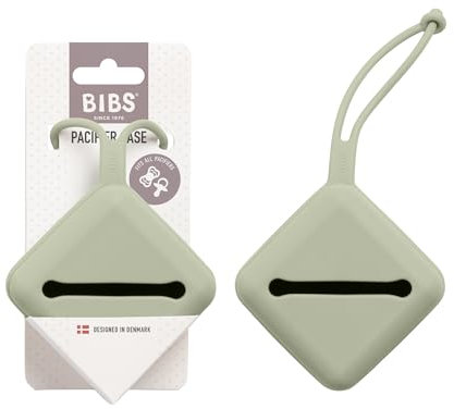 BIBS Schnulleretui mit Schlaufe, zum Aufbewahren und Transportieren von Nuckeln, bietet Platz für drei Beruhigungssauger, 100% BPA-freies Material. Hergestellt in Dänemark. Sage
