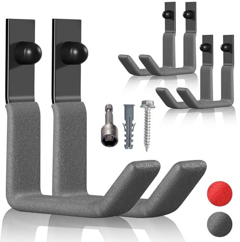 SunVFaFa Lot de 6 crochet mural garage, crochets de rangement outils mural, J Crochets Universels Noirs à Visser, Supports de Montage Muraux Robustes pour Échelles équipements de Sport（10cm, 22kg）