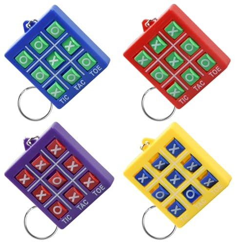 Tic Tac Toe Schlüsselanhänger im 4er Set, Mitbringsel für Jungen von 8–12 Jahren bei Geburtstagen und Kinderpartys