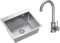 VBChome Fregadero de acero inoxidable con grifería, 50 x 45 cm, acero inoxidable cepillado, empotrable con orificio para grifo, acero inoxidable cepillado con grifo