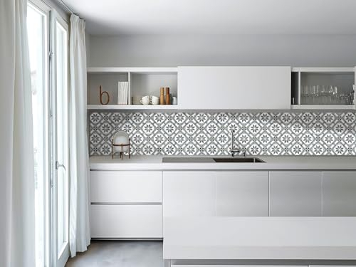 Caméléo Crédence cuisine adhésive vinyle, Carrelage Carreaux de ciment Cadiz vert, 200 x 40 cm - Convient aussi comme adhésif décoratif pour meuble - résistant et imperméable