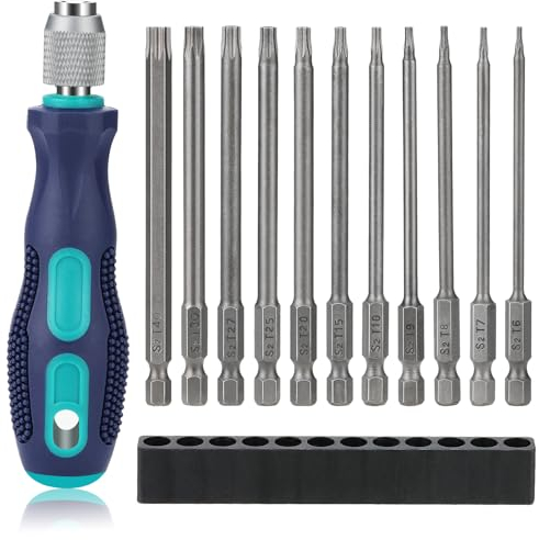 Nutmanel 13 Stück Torx Schraubendreher Set, 1/4 100mm Torx lang Schraubendreher Bit Set, mit Loch S2 Elektrische Schraubendreher Bitsatz, T6/T7/T8/T9/T10/T15/T20/T25/T27/T30/T40 für Akkuschrauber