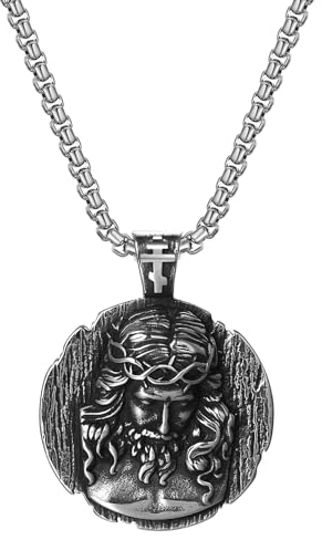 JewelryWe Heiliger Benedikt Kette Herren: Edelstahl Erzengel Saint Michael Christophorus Avatar Medaille Anhänger Christliche Katholische Halskette Amulett Religiöses Schmuck für Männer