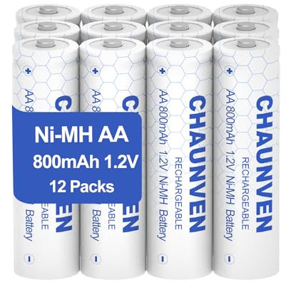 Chaunven Ni-Mh 800mAh 1.2V AA Rechargeable Batteries, Double A Battery for Household Applications and Solar Batteries for Garden Lights, Pack of 12