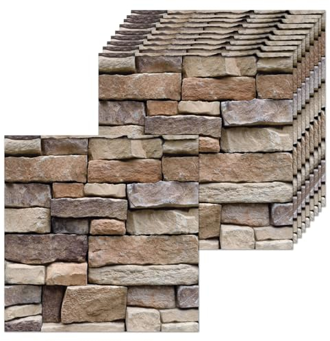YapitHome 10 Pièces Panneau 3D Mural Papiers Peints en Pierre Aspect 30x30cm Panneaux Muraux Autocollants pour Balcon,Cuisine,Chambre à Coucher,Salon