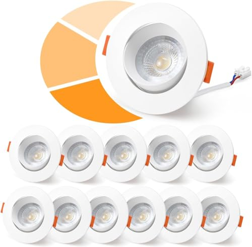 wowatt 12 x Spot LED Encastrable Dimmable, 5W Spots Encastrés 68mm 480LM Equivalent 50W Incandescence, Spot de Plafond Orientable 220V Blanc Chaud 3000K, Plafonnier Spot Extra Plat Blanc Pour Cuisine