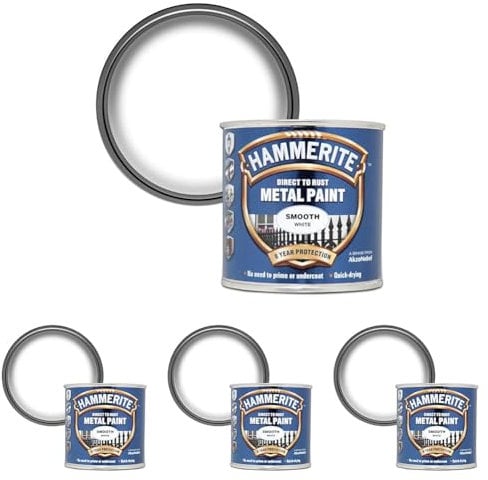 Hammerite Direct to Rust Metal Paint - Smooth White Finish 250ML (Pack of 4)