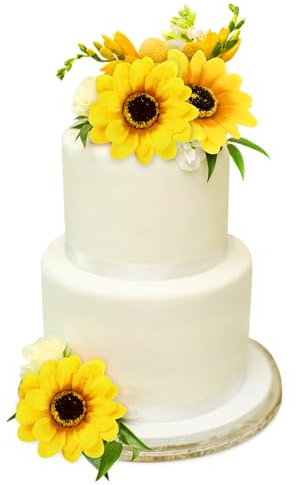 Blumomon 10Pcs Flower Cake Topper - Happy Birthday Artificial Sunflower Cake Decorations for Bridal Engagement Baby Shower Birthday Party Cupcake Decorations Picks Anniversary Party Supplies