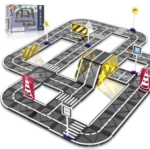 Magnetic Tiles Road Set, 36 PCS Magnetic Building Blocks Educational City Construction STEM Toys Magnet Tiles for Kids 3-8 Birthday
