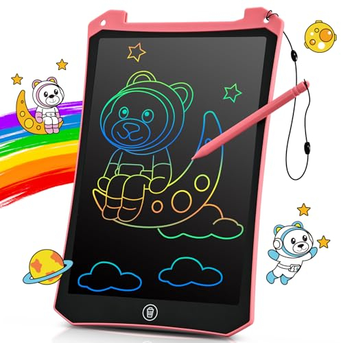 BlueSwan Tablette Dessin Enfant Jouet 2 3 4 5 6+ ans, 10 Pouces LCD Ardoise Magique Coloré, Activités de Voyage pour Tout-petits, Voiture, Avion, éducatifs Cadeau Essentiels pour Garcon Fille, Rose