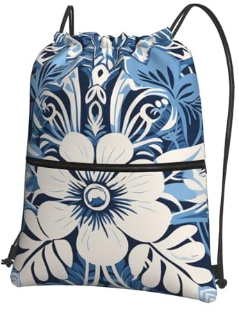 yomeeaaaa Rucksack mit Kordelzug, Turnbeutel, Kordelzugbeutel, leichtes Indigo-Muster, Kordelzugbeutel für Reisen, Schwarz , One size