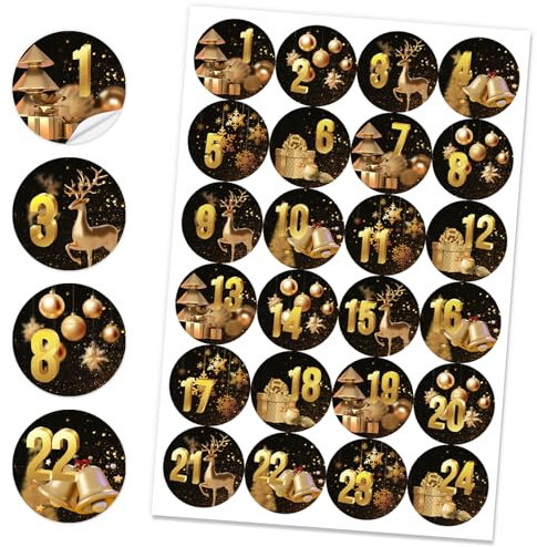 Adventskalender Aufkleber 1-24, Adventskalender Aufkleber Set, Aufkleber Weihnachten Zahlen, Aufkleber für Adventskalender, Aufkleber Adventskalender Zahlen für Weihnachten Deko