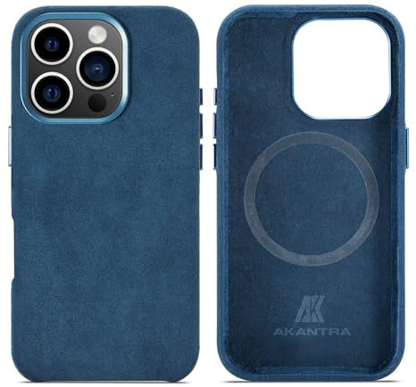 AKANTRA Alcantara Case for Apple iPhone16 Pro Max, Handmade Fully-Wrapped Synthetic Suede Cover, Compatible with Magsafe Wireless Charging (Navy, for iPhone16 Pro Max)