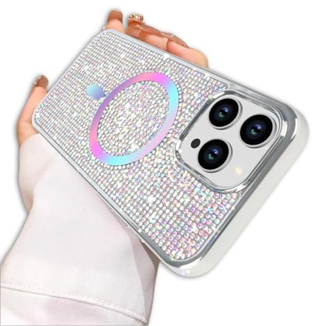 PIXFAB Case for iPhone 13 Pro, Phone Case [Compatible with MagSafe] Diamond Glitter Scratch Resistant Sparkle Bling Soft Skin Silicone [Protective Case] Case Cover for iPhone 13 Pro - Silver