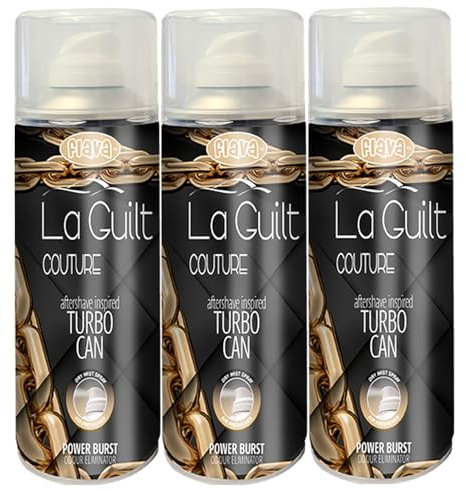 La Guilt Couture Turbo Car Air Freshener Spray – Powerful, Strong & Long Lasting Odour Eliminating Warm Luxe Scent – Interior Freshener & Essential Car Accessories for Men and Women – 400ml, 3 Pack