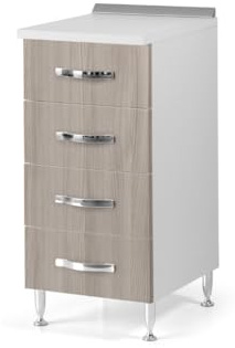Linea Azzurra Base 40 Cassettiera Cucina Componibile Mobile con 4 Cassetti in Legno Made in Italy H85xL40xP50 cm Elegante Funzionale Facile da Montare (Olmo)