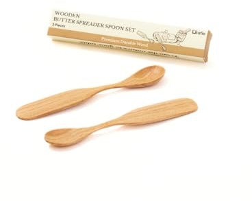 Orafie Wooden Spoon & Butter Spreader (2 Pcs) – 6.5” 2-in-1 Design for Nutella, Jam, Peanut Butter, Cheese, Coffee, Dessert & More